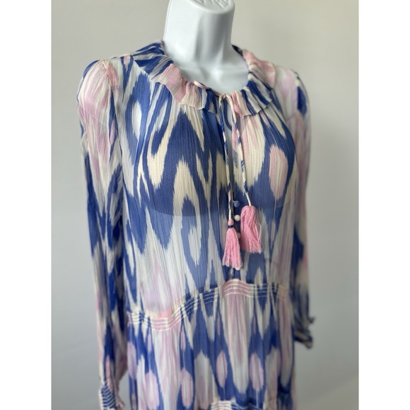 Anthropologie The Marais Printed Maxi Dress Blue Pink Sz L (b59) Missing Slip - Picture 2 of 5